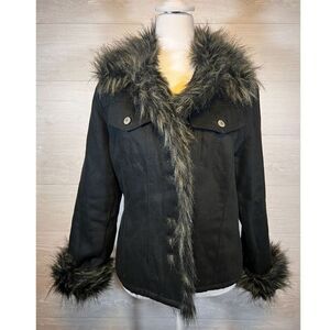 Vintage Donatella Sport Fur Lined Black Jean Jacket Siz SML